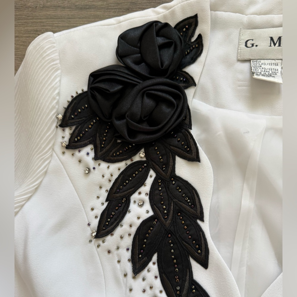 Vintage White Jacket with Black Floral Design